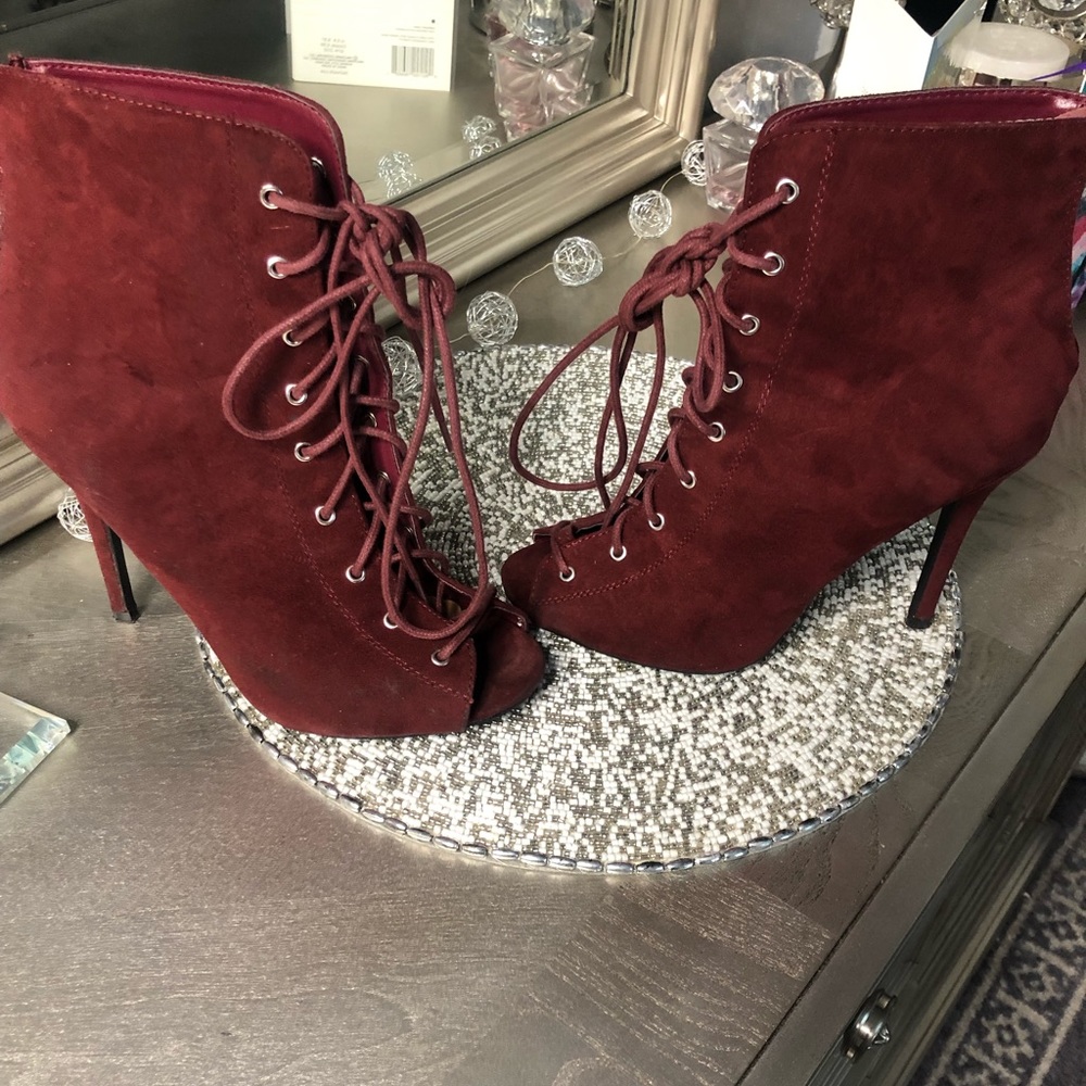 Burgundy suede booties